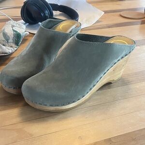 No. 6 Gray Suede Wedge Clogs
